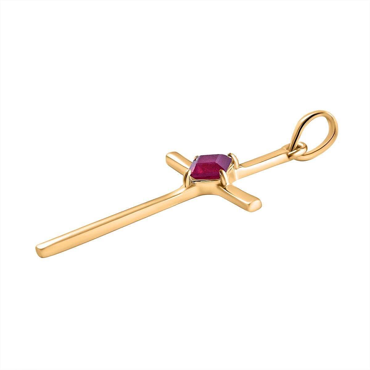 9K Yellow Gold African Ruby Solitaire Cross Pendant 7628546 4