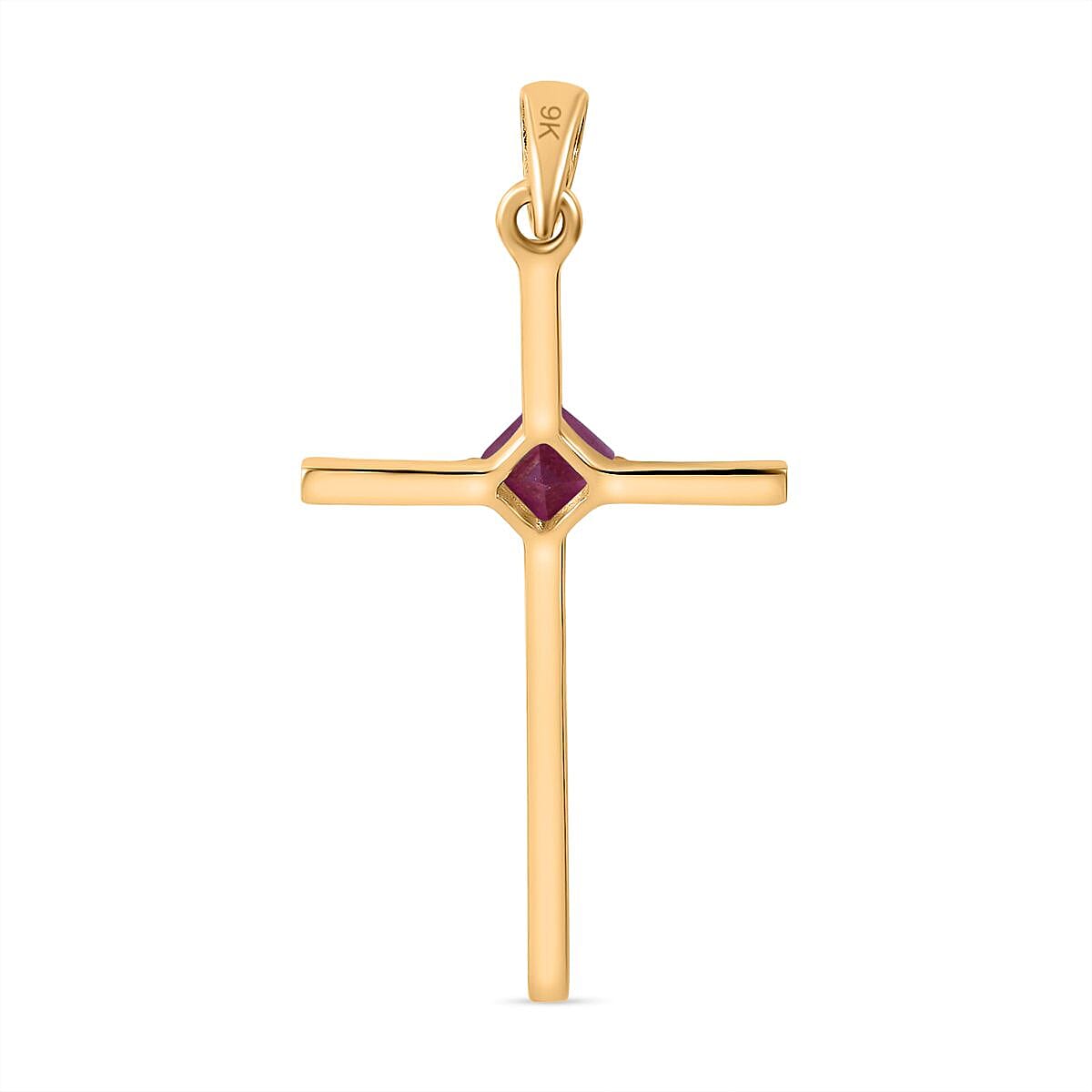 9K Yellow Gold African Ruby Solitaire Cross Pendant 7628546 5