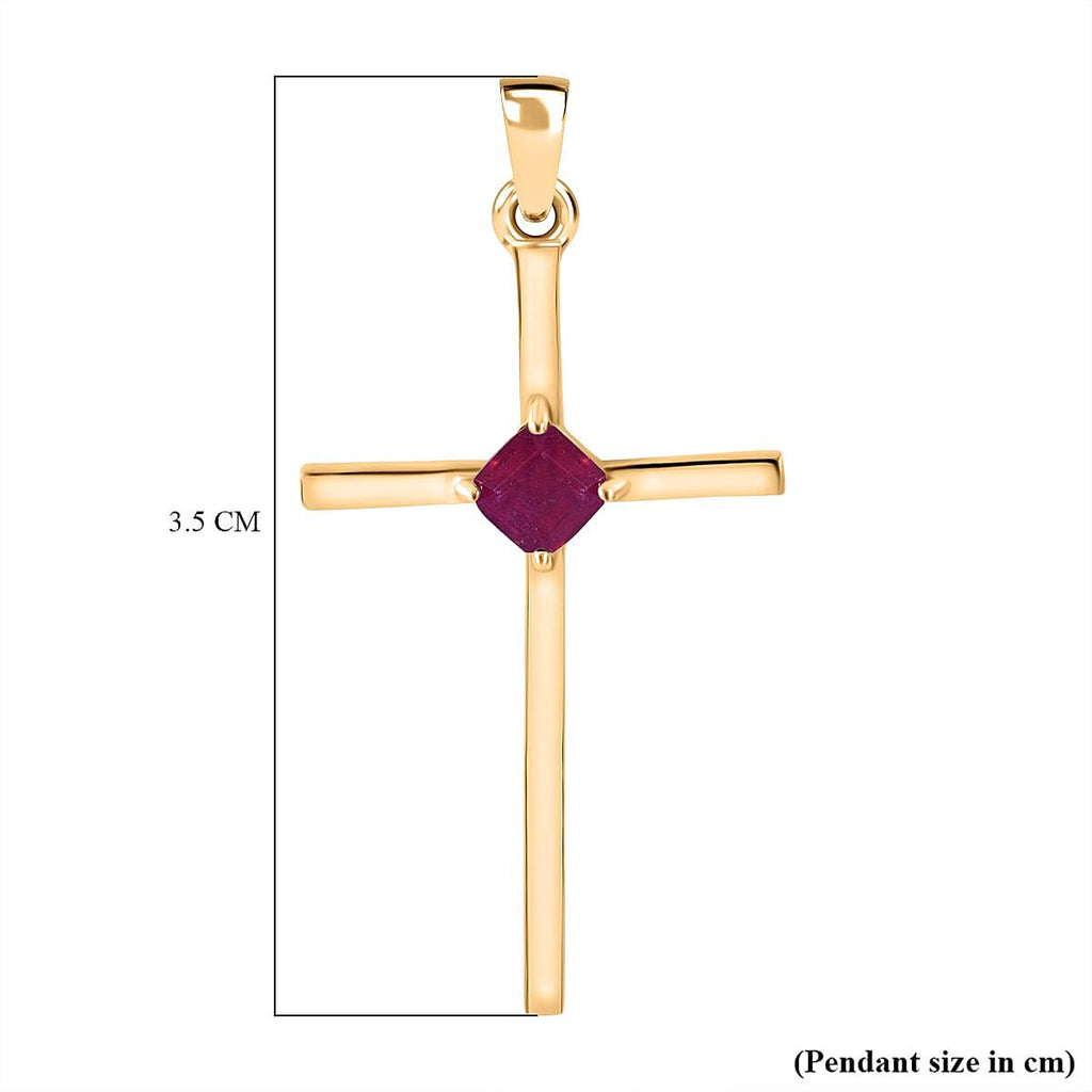 9K Yellow Gold African Ruby Solitaire Cross Pendant
