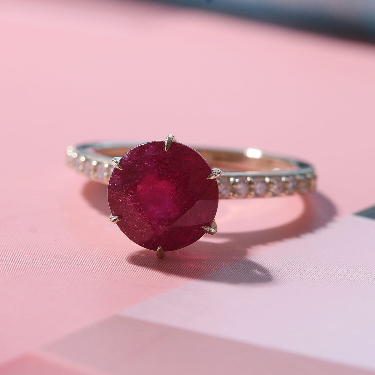 3.4 Ct. African Ruby and Moissanite Solitaire Ring in 9K Yellow Gold 7570969 1