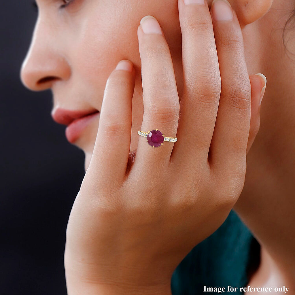 9K Yellow Gold African Ruby and Moissanite Ring 3.42 Ct.