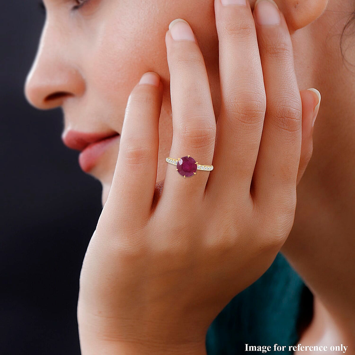 3.4 Ct. African Ruby and Moissanite Solitaire Ring in 9K Yellow Gold 7570969 2