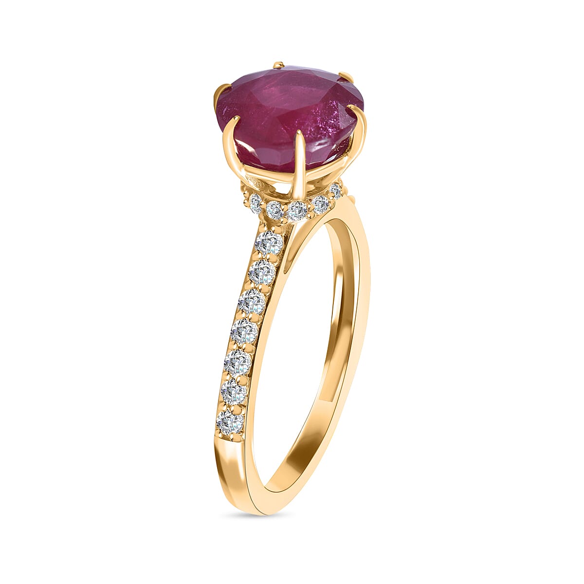 3.4 Ct. African Ruby and Moissanite Solitaire Ring in 9K Yellow Gold 7570969 3