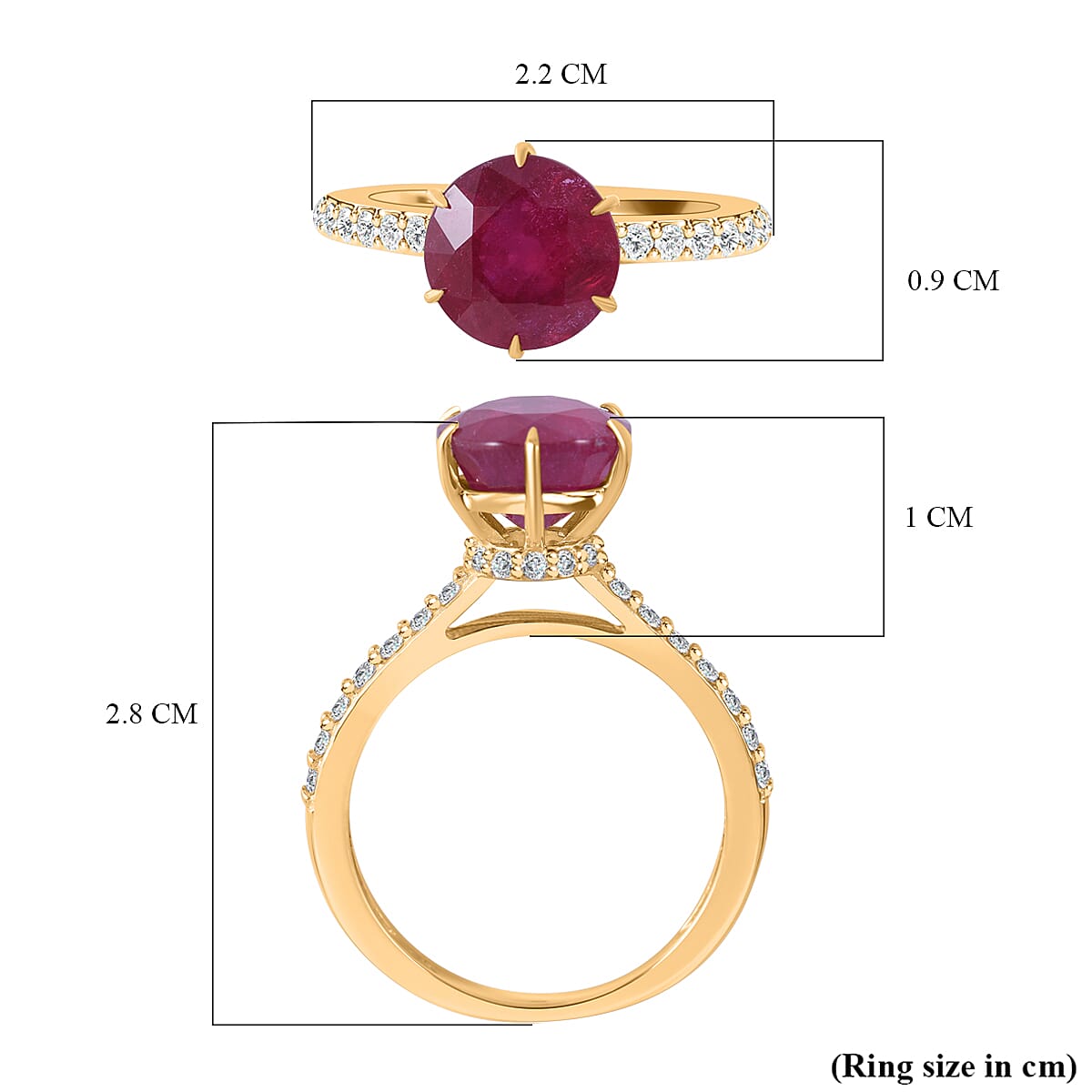 3.4 Ct. African Ruby and Moissanite Solitaire Ring in 9K Yellow Gold 7570969 5