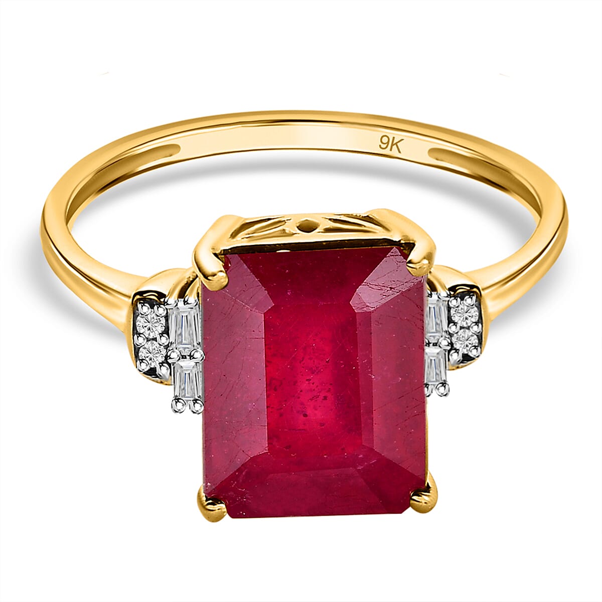 4.96 Ct African Ruby and Diamond Solitaire Ring in 9K Yellow Gold 7536033 0