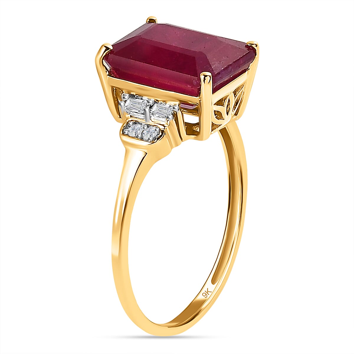 4.96 Ct African Ruby and Diamond Solitaire Ring in 9K Yellow Gold 7536033 4