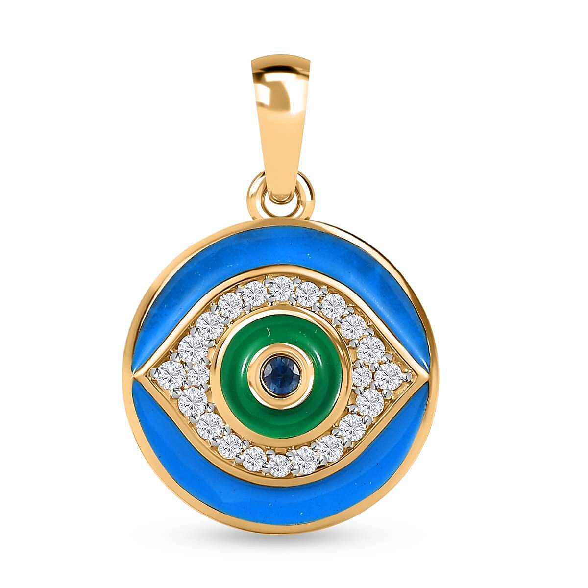 9K Yellow Gold AA Blue Sapphire and Moissanite Pendant 7618492 0