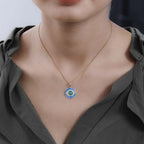 9K Yellow Gold Blue Sapphire and Moissanite Pendant