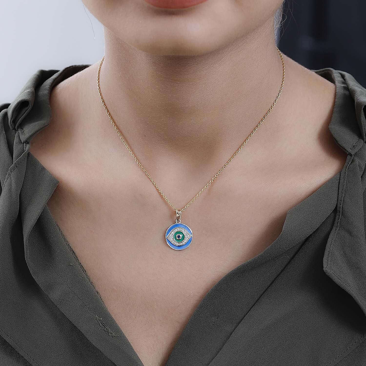 9K Yellow Gold AA Blue Sapphire and Moissanite Pendant 7618492 1