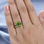 9K Yellow Gold Hebei Peridot, Zambian Emerald & Diamond Ring 5.60 Ct