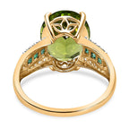 9K Yellow Gold Hebei Peridot, Zambian Emerald & Diamond Ring 5.60 Ct