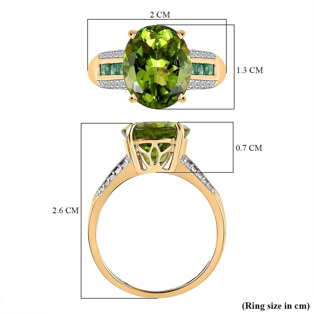 9K Yellow Gold Hebei Peridot, Zambian Emerald &amp; Diamond Ring 5.60 Ct 7624720 5