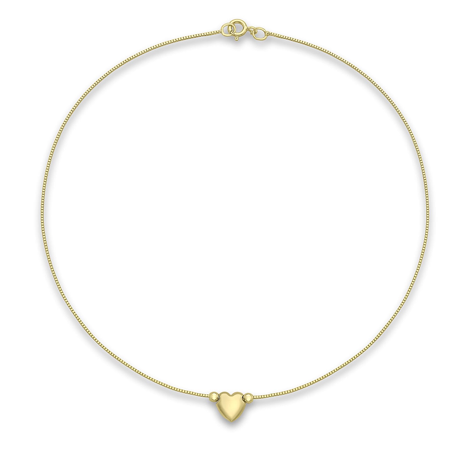 9K Yellow Gold Heart Box-Chain Anklet 9.5 Inch 7569558 0