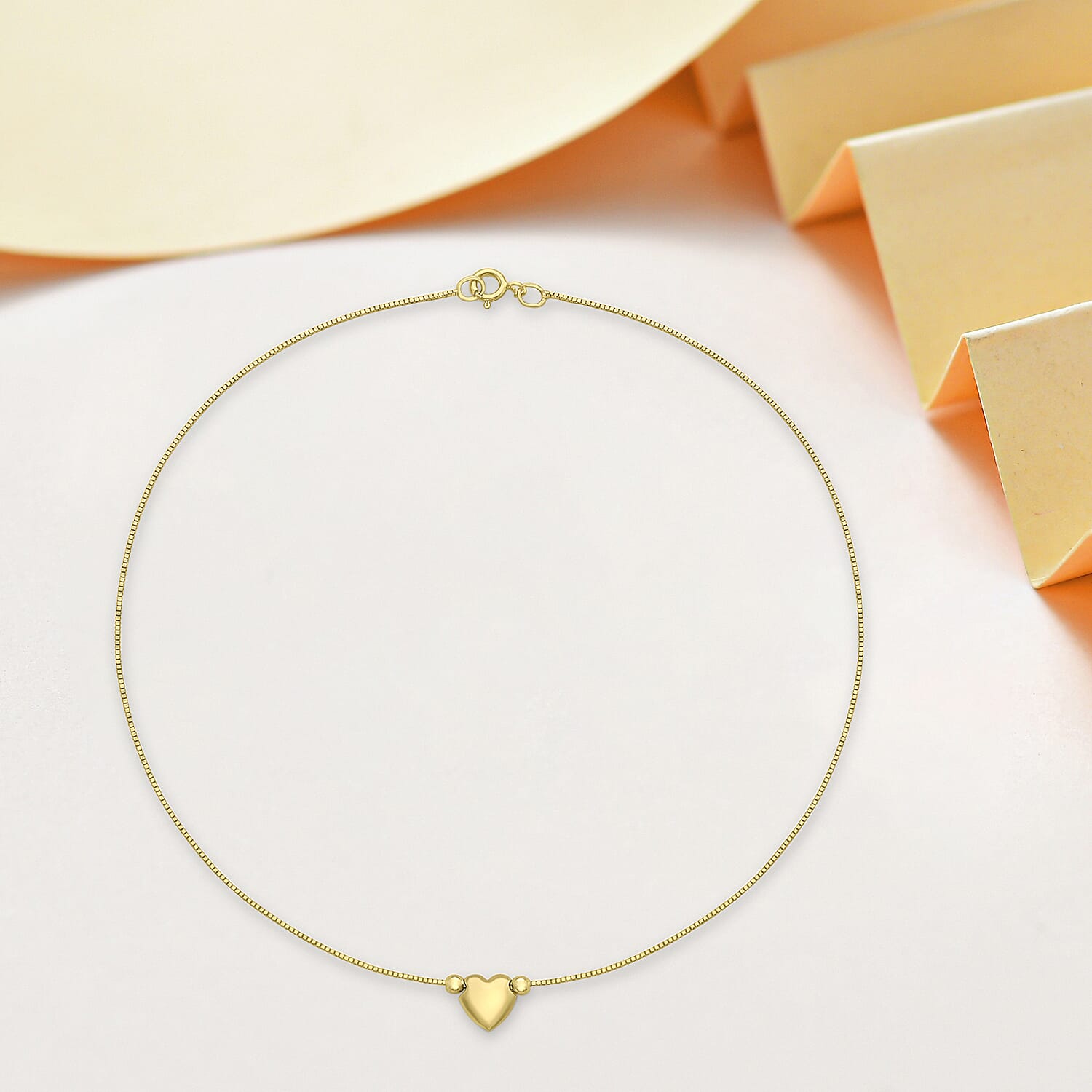 9K Yellow Gold Heart Box-Chain Anklet 9.5 Inch 7569558 2