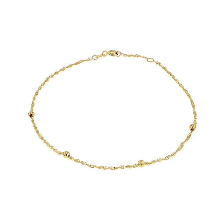 9K Yellow Gold 3mm Balls and Twist Curb Chain Adjustable Anklet 8.75 Inch to 9.5 Inch 7569224 1