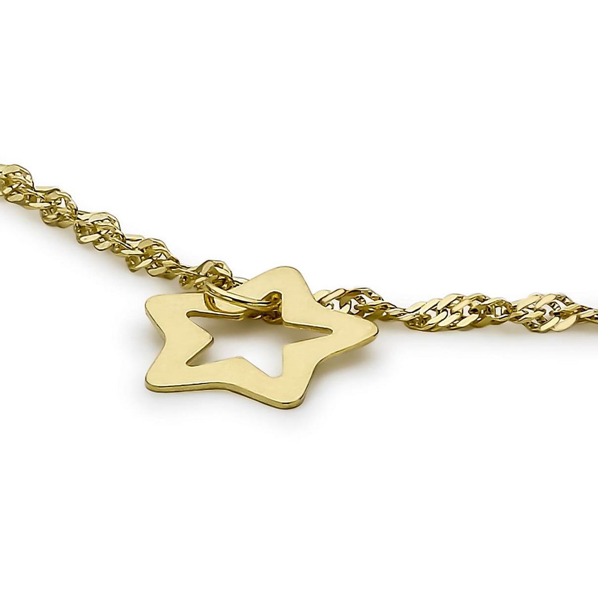 9K Yellow Gold Twist Curb and Star Drop Anklet 9 Inch 7569344 1