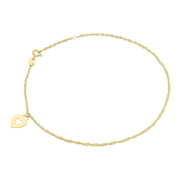 9K Yellow Gold Heart and Twist Curb Chain Anklet 9 Inch 7569545 1