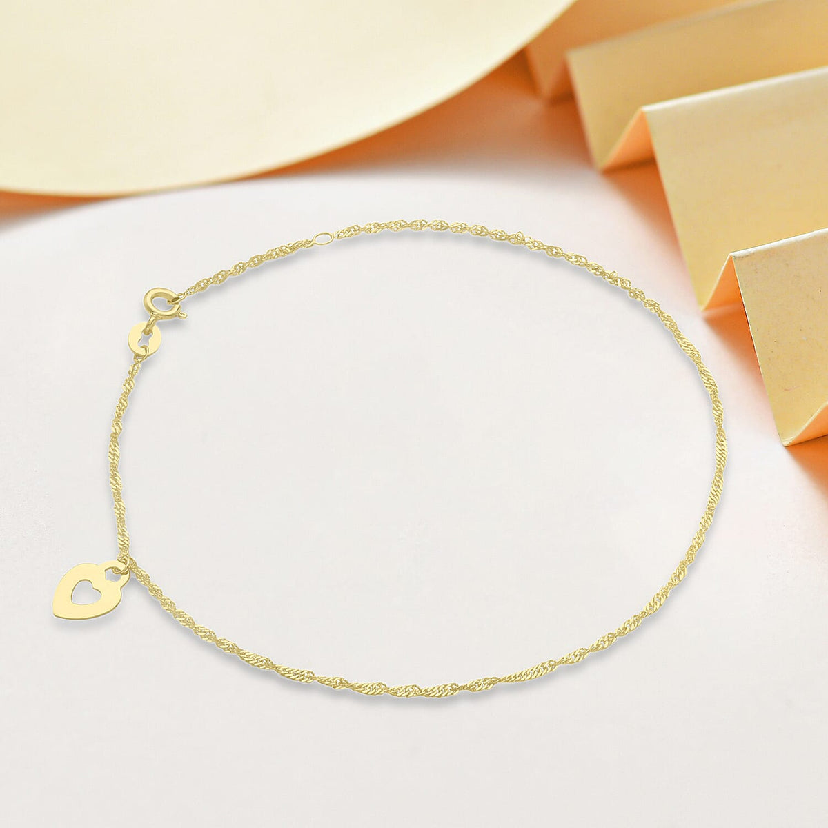 9K Yellow Gold Heart and Twist Curb Chain Anklet 9 Inch 7569545 2