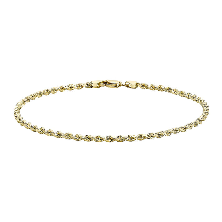 9K Yellow Gold Hollow Diamond Cut Rope Anklet 10 Inch 7569590 1