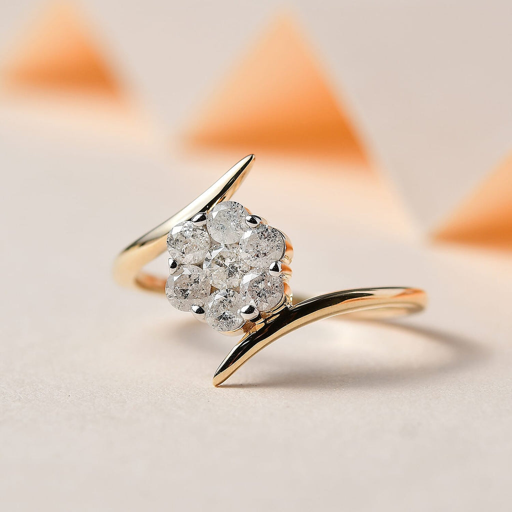 9K Yellow Gold SGL Certified White Diamond Bypass Ring 0.50 Ct.