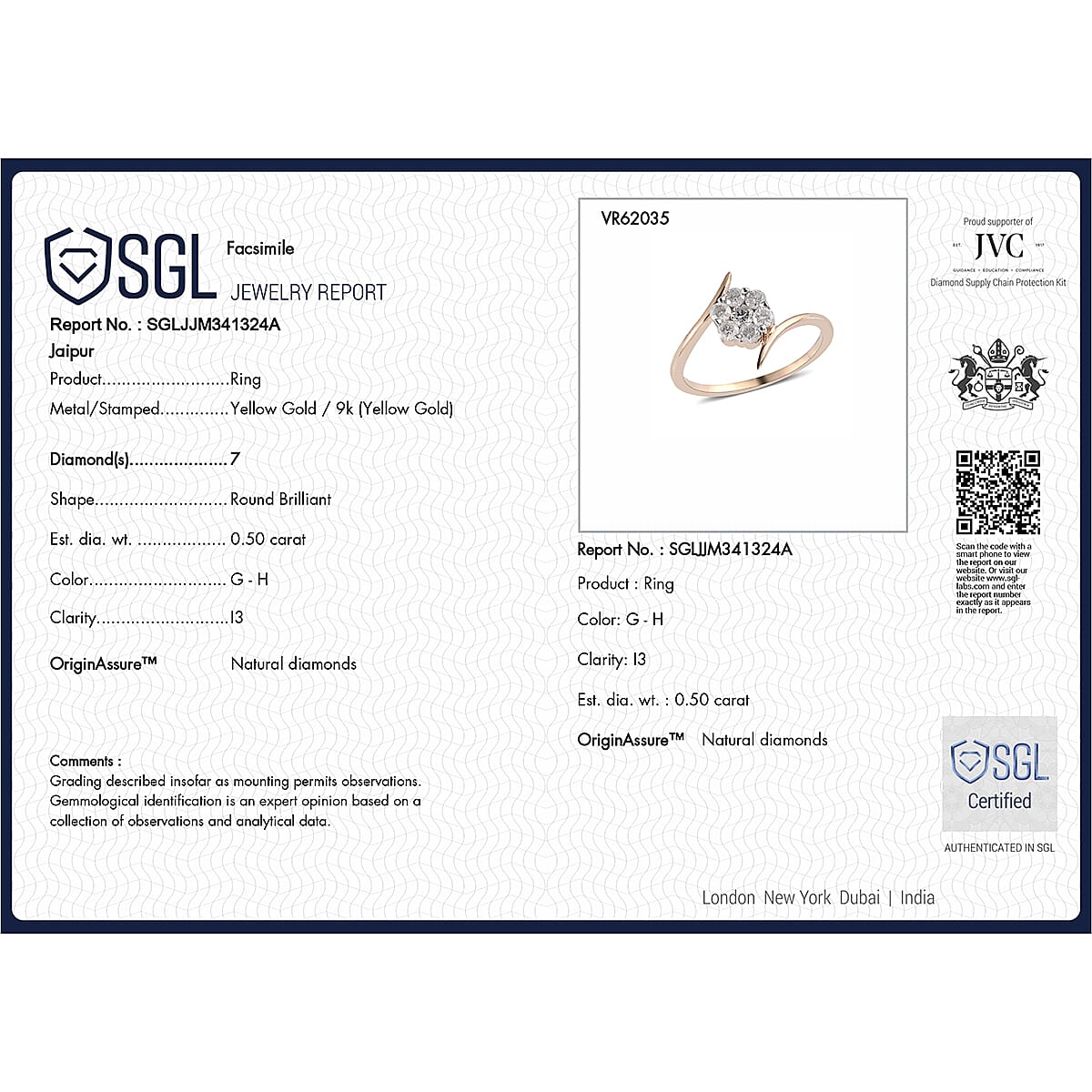 9K Yellow Gold SGL Certified White Diamond Bypass Ring 0.50 Ct. 7556956 6