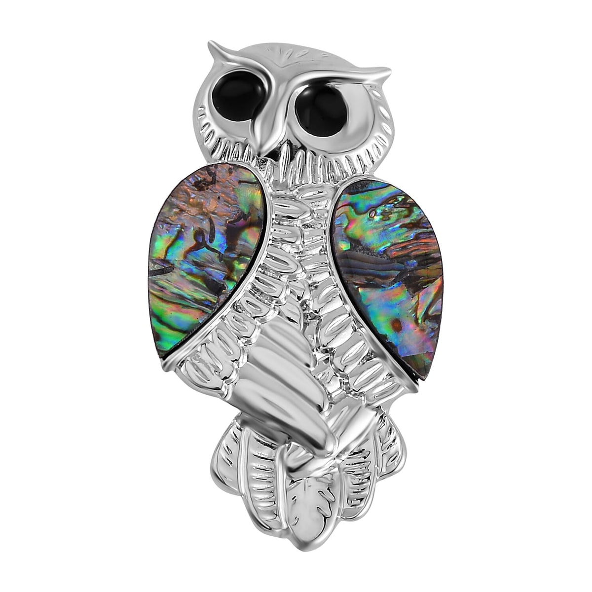 Abalone Shell Enamelled Owl Brooch in Silver Tone 7639091 0
