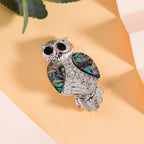 Abalone Shell Enamelled Owl Brooch in Silver Tone