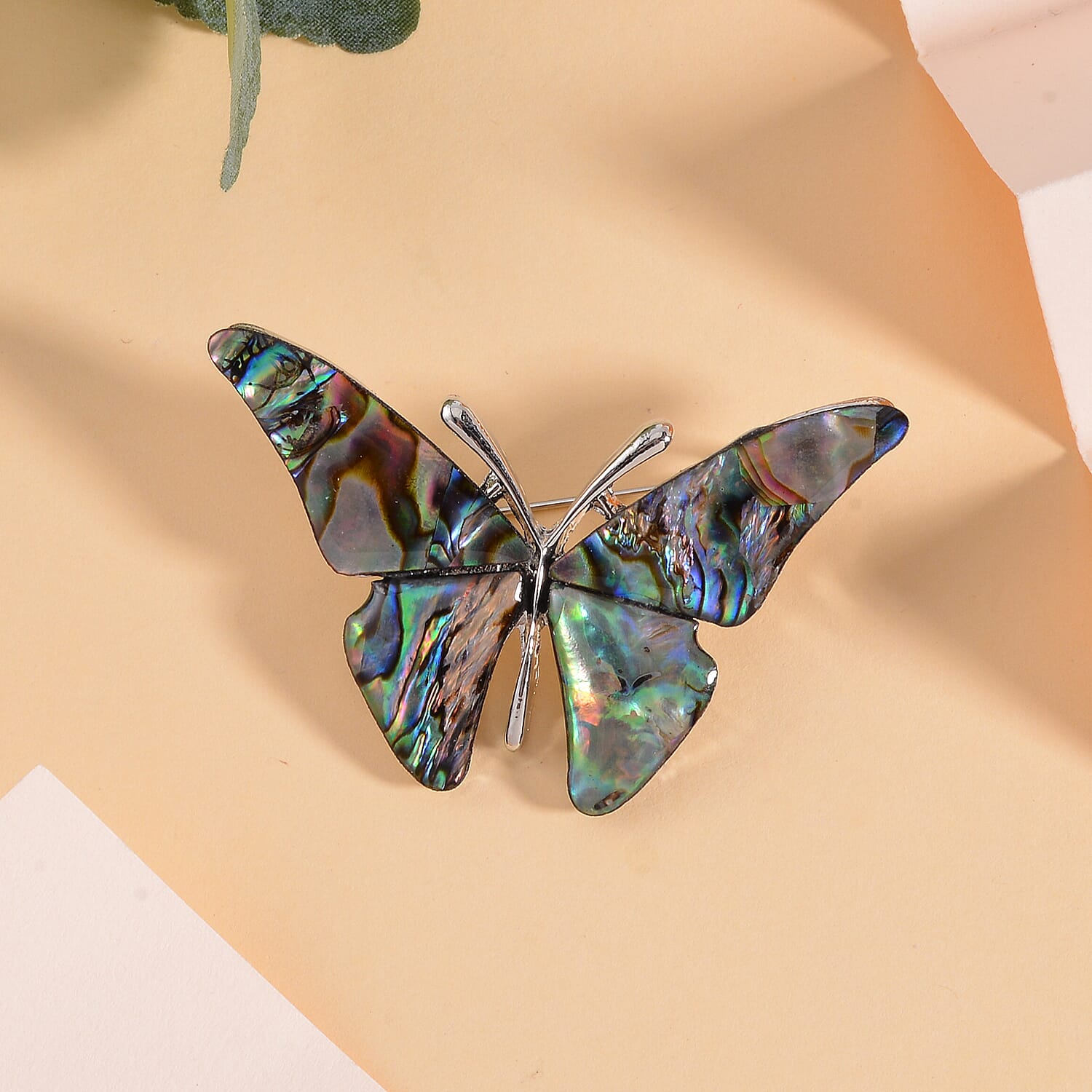 Abalone Shell Butterfly Brooch in Silver Tone 7639553 1