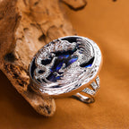 Royal Bali Collection- Garuda and Naga Abalone Shell Handmade Ring in Sterling Silver 13.10 Ct, Silver Wt. 12.10 Gms