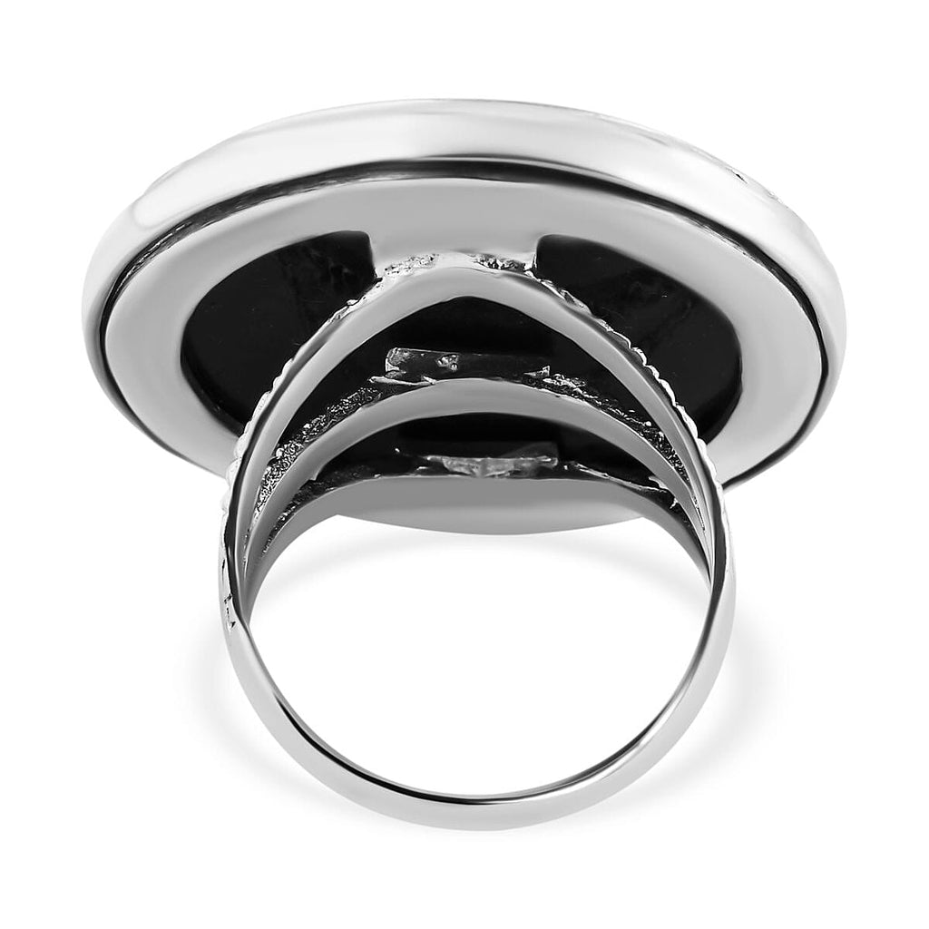 Royal Bali Collection- Garuda and Naga Abalone Shell Handmade Ring in Sterling Silver 13.10 Ct, Silver Wt. 12.10 Gms