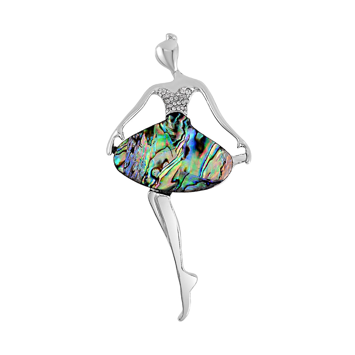 Abalone Shell &amp; White Austrian Crystal Ballerina Brooch in SIlver Tone 7639527 0