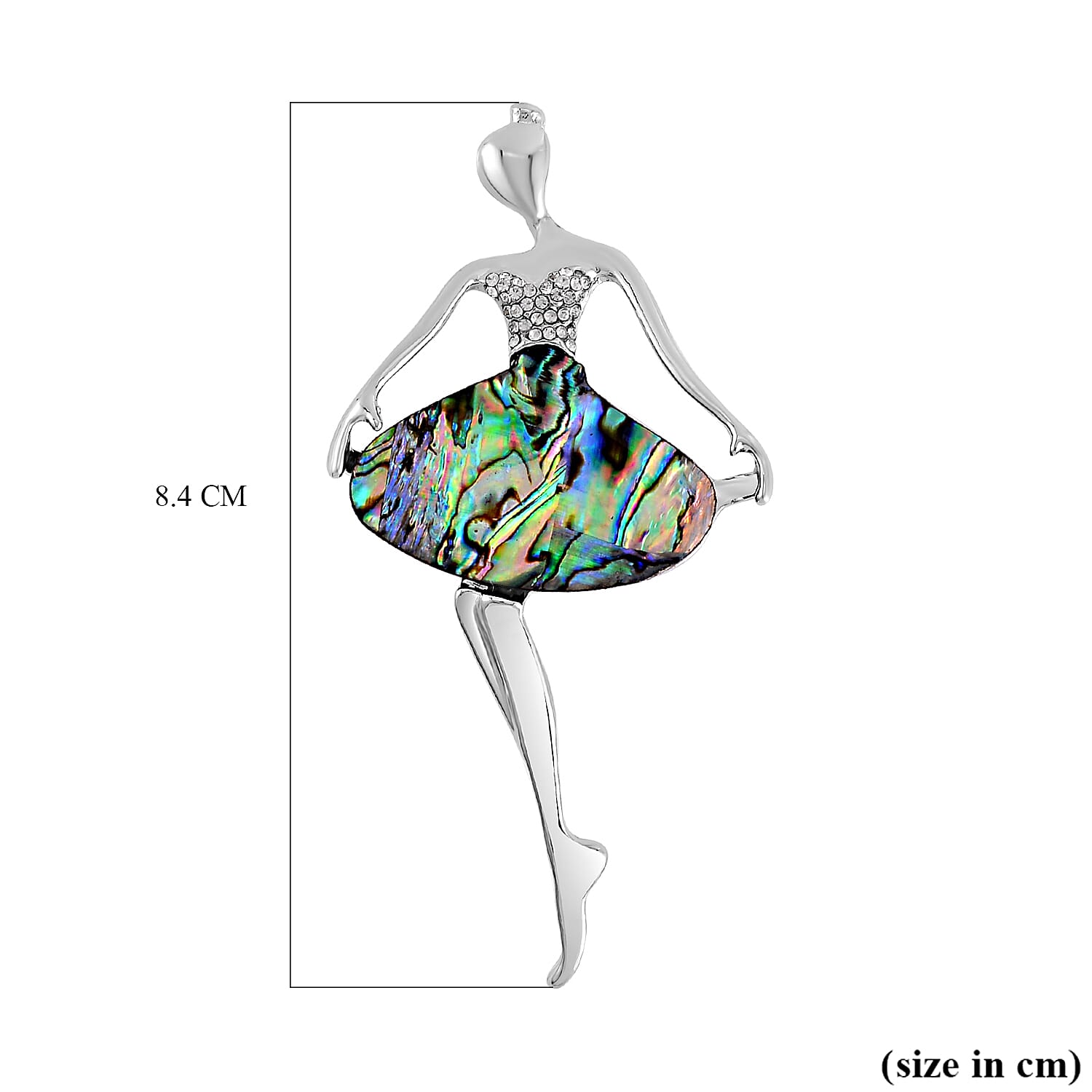 Abalone Shell &amp; White Austrian Crystal Ballerina Brooch in SIlver Tone 7639527 3