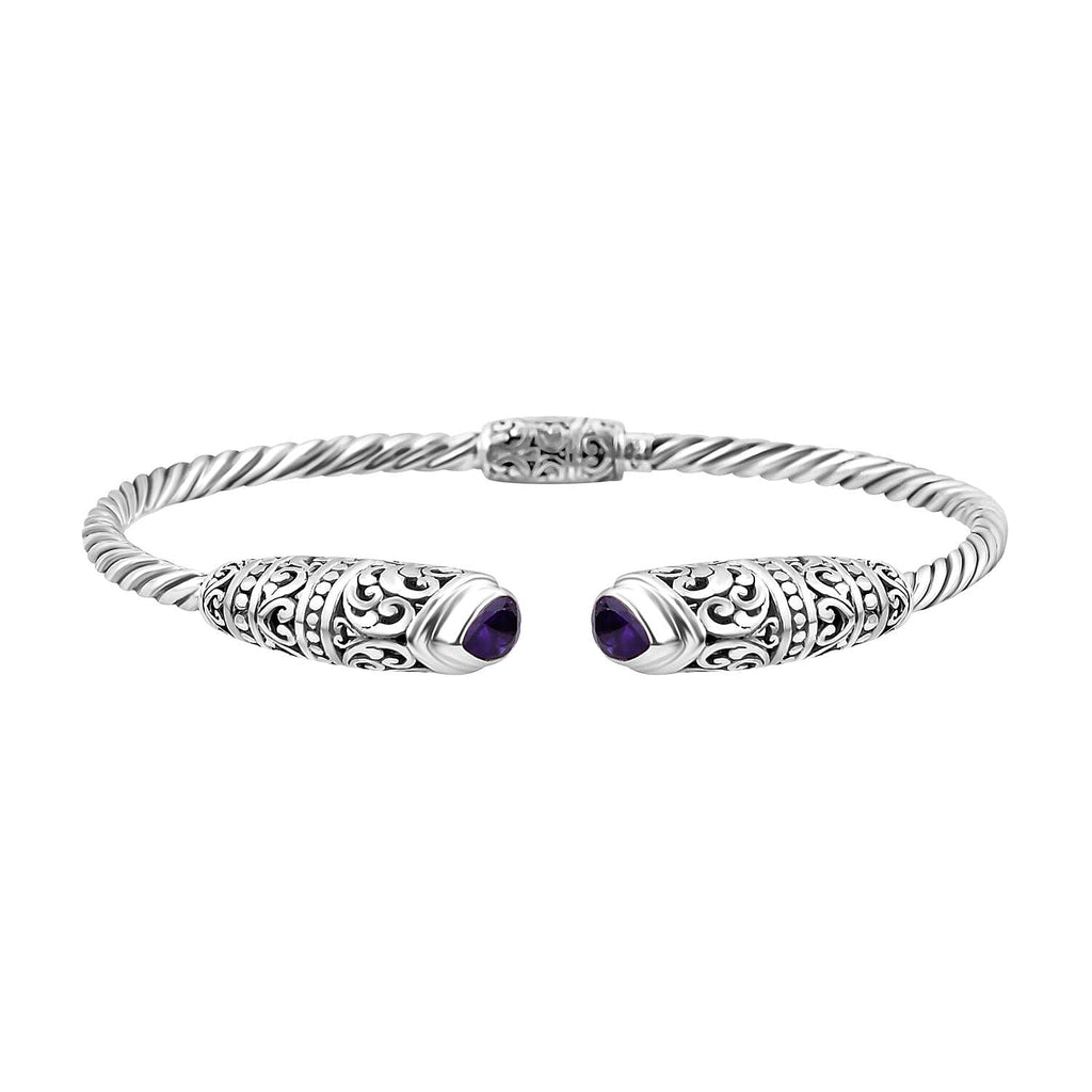 Royal Bali Collection Amethyst Cuff Bangle (Size - 7.0) in Sterling Silver 1.50 Ct, Silver Wt. 15.00 Gms