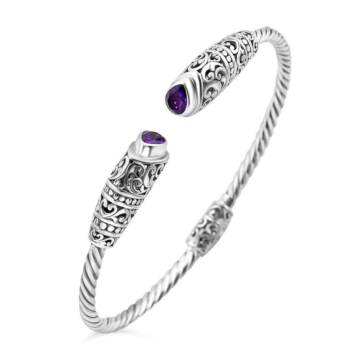 Royal Bali Collection Amethyst Cuff Bangle (Size - 7.0) in Sterling Silver 7684350 3