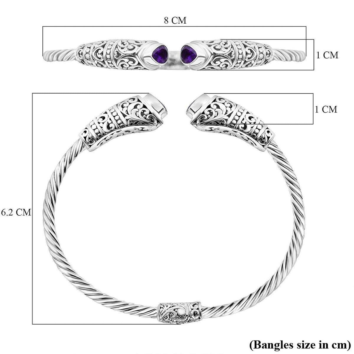 Royal Bali Collection Amethyst Cuff Bangle (Size - 7.0) in Sterling Silver 7684350 5