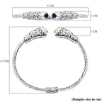 Royal Bali Collection Amethyst Cuff Bangle (Size - 7.0) in Sterling Silver 1.50 Ct, Silver Wt. 15.00 Gms
