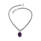 Royal Bali Collection - Amethyst Solitaire Necklace (Size - 20) in Sterling Silver 25.00 Ct, Silver Wt. 44 Gms