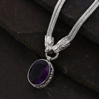 Royal Bali Collection - Amethyst Solitaire Necklace (Size - 20) in Sterling Silver 25.00 Ct, Silver Wt. 44 Gms