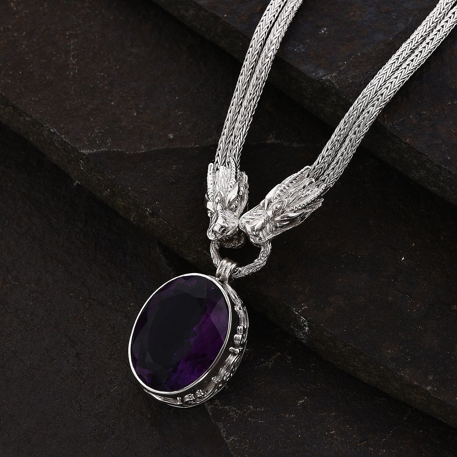 African Amethyst Solitaire Necklace (Size - 20)  Sterling Silver 7621078 2