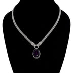 Royal Bali Collection - Amethyst Solitaire Necklace (Size - 20) in Sterling Silver 25.00 Ct, Silver Wt. 44 Gms