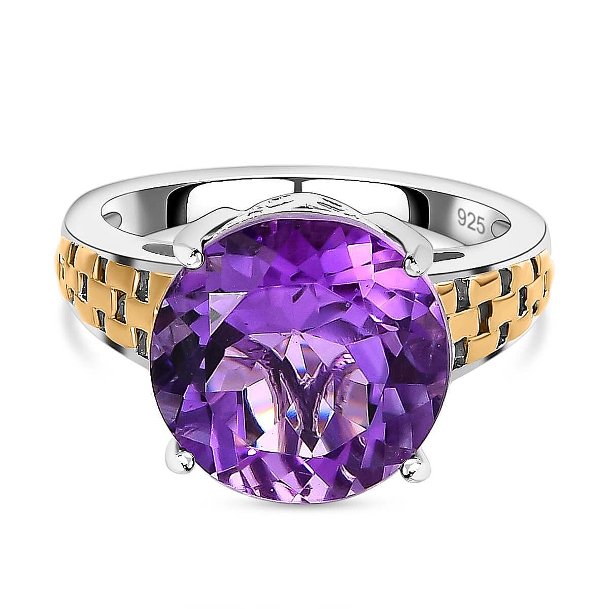 Amethyst Solitaire Ring in 18K Vermeil Yellow Gold and Platinum Plated Sterling Silver 5.61 Ct. 7598694 0