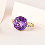 Amethyst Solitaire Ring in 18K Vermeil Yellow Gold and Platinum Plated Sterling Silver 5.61 Ct.