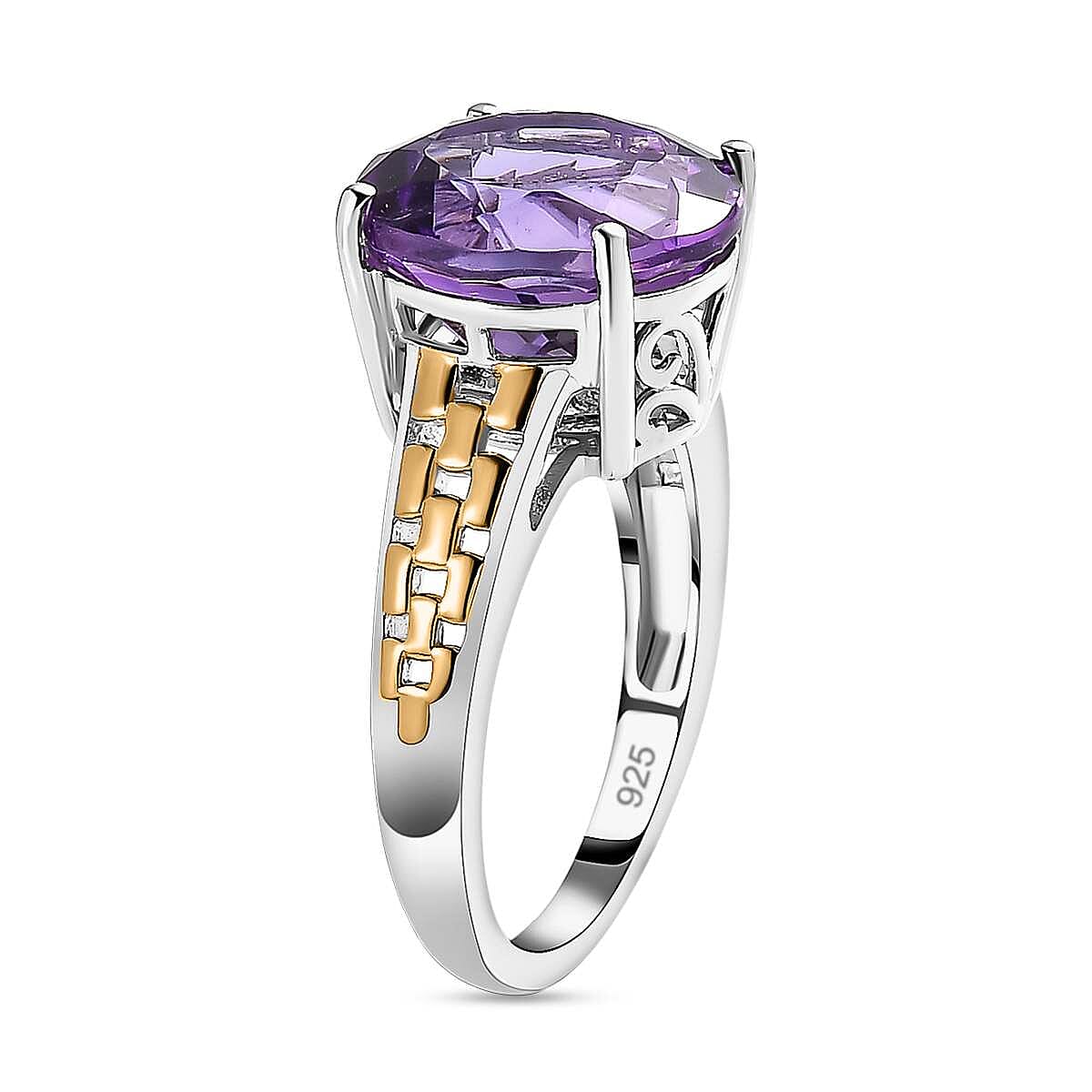 Amethyst Solitaire Ring in 18K Vermeil Yellow Gold and Platinum Plated Sterling Silver 5.61 Ct. 7598694 3