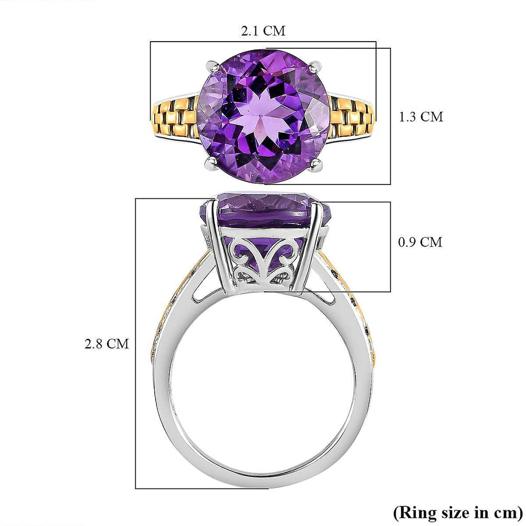 Amethyst Solitaire Ring in 18K Vermeil Yellow Gold and Platinum Plated Sterling Silver 5.61 Ct.