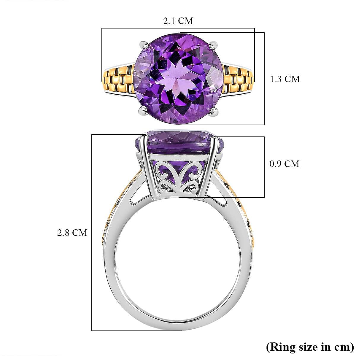 Amethyst Solitaire Ring in 18K Vermeil Yellow Gold and Platinum Plated Sterling Silver 5.61 Ct. 7598694 5
