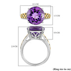 Amethyst Solitaire Ring in 18K Vermeil Yellow Gold and Platinum Plated Sterling Silver 5.61 Ct.