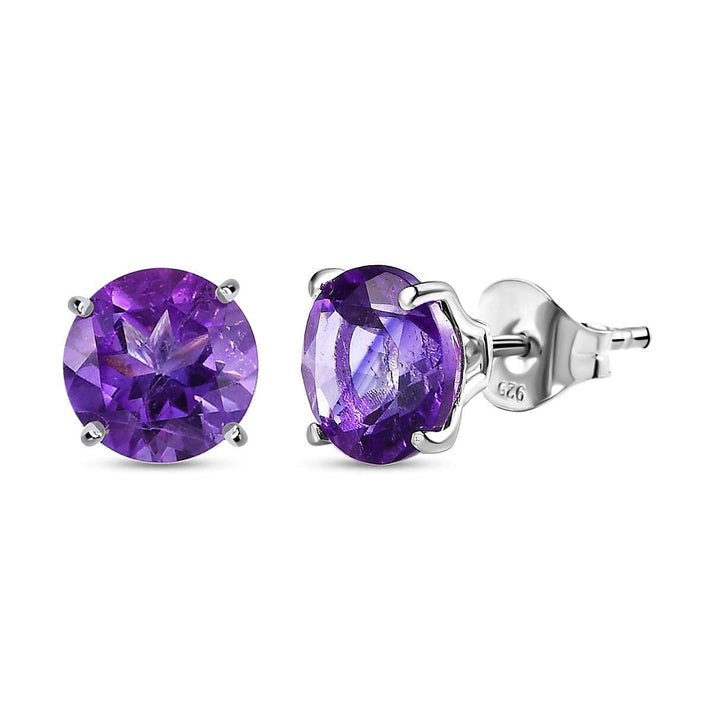 Emeraldine Triplet Quartz Solitaire Stud Push Post Earrings in Platinum Overlay Sterling Silver 3.446 Ct. 7826378 1