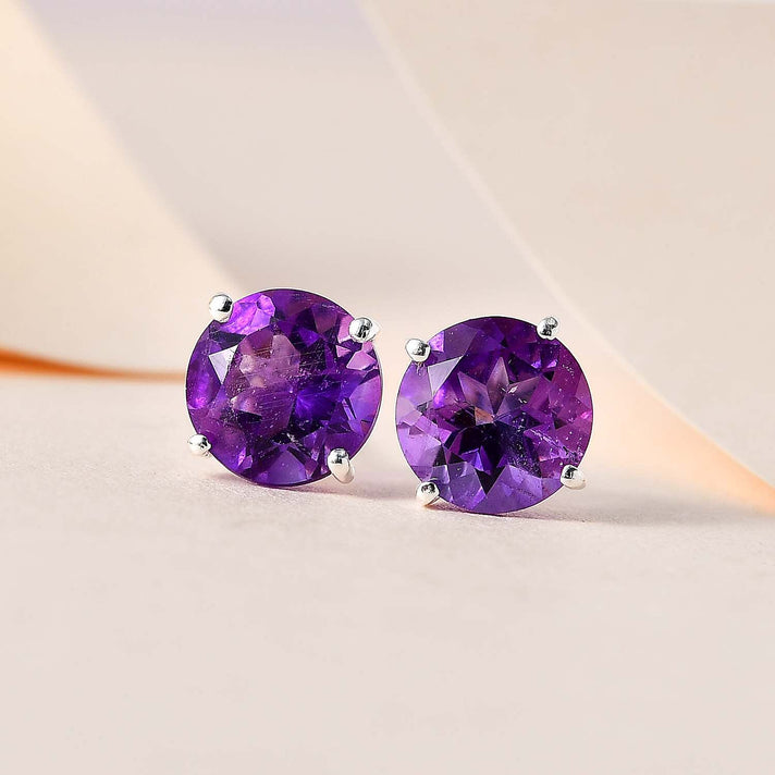 Emeraldine Triplet Quartz Solitaire Stud Push Post Earrings in Platinum Overlay Sterling Silver 3.446 Ct. 7826378 2
