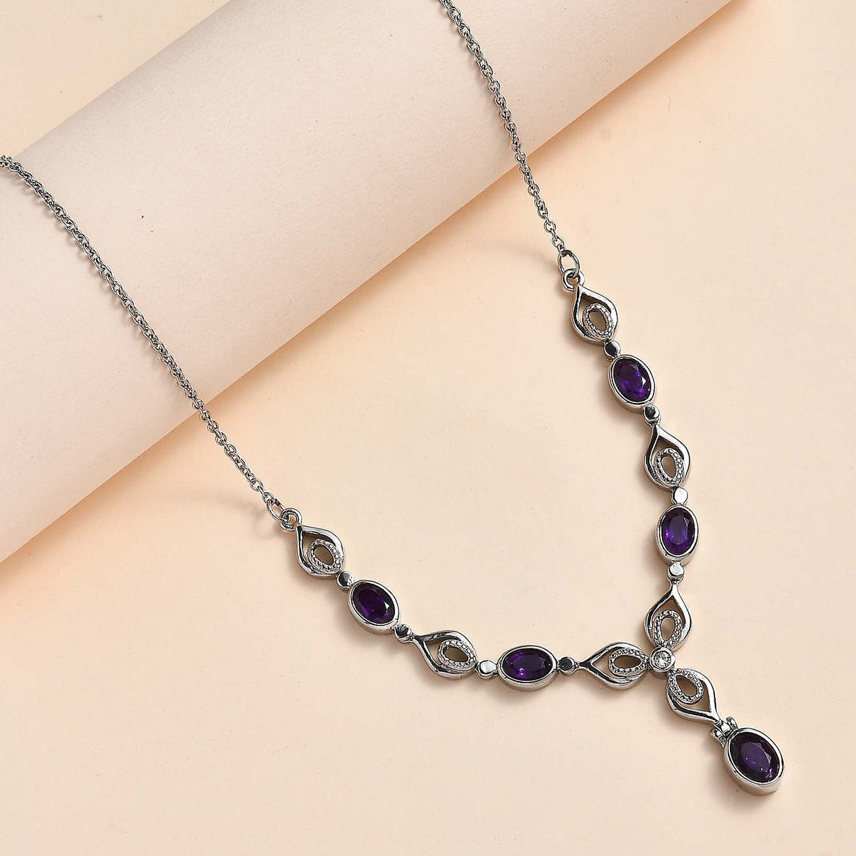 Amethyst &amp; Natural Zircon Necklace (Size - 20) 2.65 Ct. 7577595 2