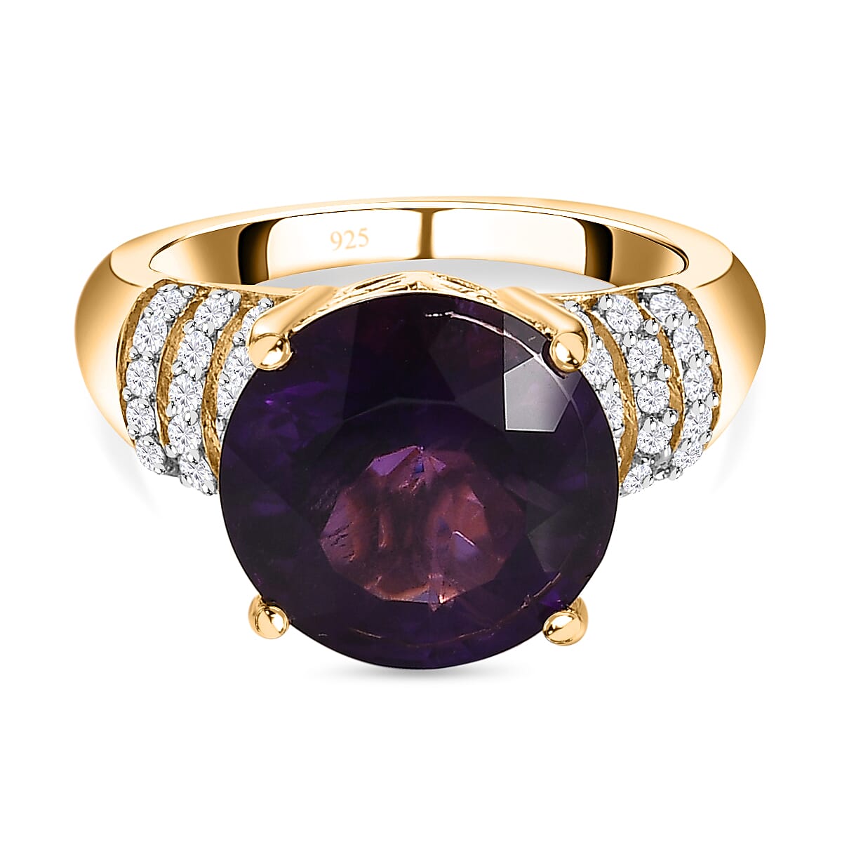 African Amethyst, White Zircon Ring in 18K Vermeil Yellow Gold Plated Sterling Silver 5.90 ct  5.451  Ct. 7641505 0